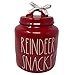RAE DUNN REINDEER SNACKS RED CHRISTMAS CANISTER- Artisan Collection By Magenta ï¿½ Great addition to your holiday dï¿½cor. Holds treats, candy, flour, snacks, etc.