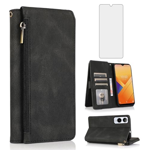 Étui portefeuille Cricket Icon 6 et ATT Verge SL219A en cuir noir avec verre trempé