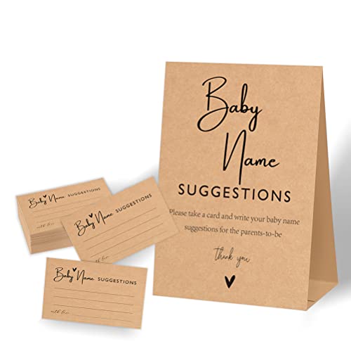 Baby Name Suggestions,Baby Predictions And Advice Cards,Advice for Parents Baby Shower,Gender Reveal Decorations Neutral Colors,Baby Party Supplies,1 Kraft Sign & 50 Kraft Cards Set-A19