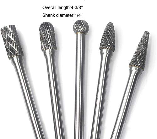 Jestuous Carbide Burrs Set 5Pcs Jestuous 1/4 Inch Shank Diameter Extended Long Double Cut Edge Solid Tungsten Carbide Burr Rotery File For Die Grinder Bits Drilling thumb #2