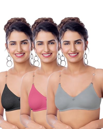 Image of Brida Monica Women's Wide Strap Bra - Soft Hosiery Cotton, Non-Padded, Wireless, Seamless Full Coverage T-Shirt Bra