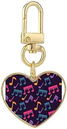Colourful Music Notes Black Gold Heart Keychain Metal Keyring Holder image 2