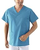 AT YOUR SIDE Schlupfkasack Herren Kasack Pflege | Schlupfkasack für Altenpflege & Krankenpflege | Medizinische Berufskleidung | Arbeitskleidung | V-Ausschnitt | Kurzarm | türkis L