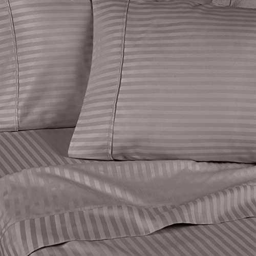 Classic Bedding Décor Ultra Soft Deep Pocket 300 Thread Count Egyptian Cotton Striped Print Bed Sheet Set, Includes 1 Elastic Deep Pocket Fitted Bed Sheet, 1 Flat Sheet, 2 Pillowcases By Blue Nile Mills #TOP2
