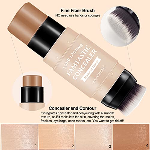 Upgrade Contour Stick, Concealer Highlighter Stick With Brush, Blends Easily, Waterproof And Longlasting Foundation Bronzer Stick, Professional Face Body Creamy Contour Makeup(4#Contour) #TOP4