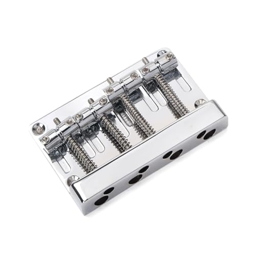 SHENGSUI High Mass Bass Bridge with Vintage Brass Saddles Tailpiece Replacement for 4 String Jazz Electric Bass Chrome