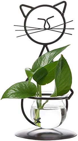 Marbrasse Desktop Glass Planter Vase Holder, Modern Creative Cat Plant Terrarium Metal Stand for Hydroponics Plants Home Garden Wedding Decoration Outdoor Planter Ideas (Style 2)