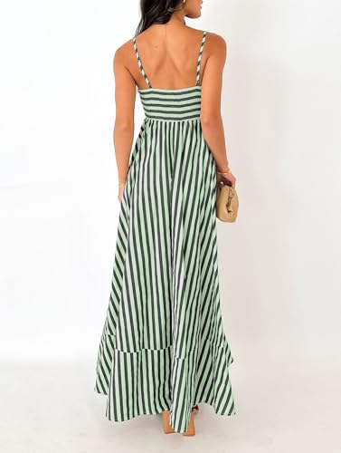 Image of Women Striped Maxi Dress Smocked Backless Spaghetti Strap Long Flowy Dress Sleeveless Boho Aline Sundress