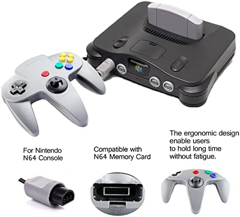 JINHOABF 2 Pack Classic N64 Controller,Wired N64 64-bit Gamepad Joystick for N64 Console (Black and Grey) - 1