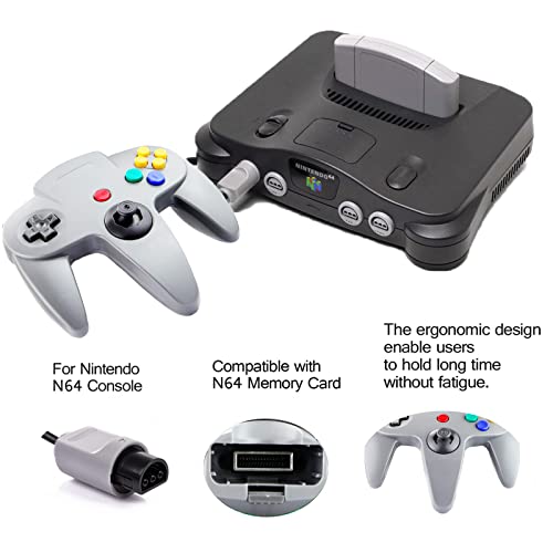JINHOABF 2 Pack Classic N64 Controller,Wired N64 64-bit Gamepad Joystick for N64 Console (Black and Grey)