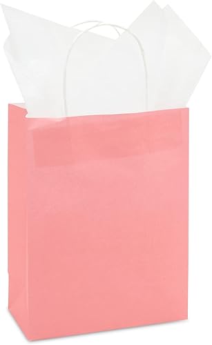 Miniatura 6 de Sparkle and Bash Paquete de 25 bolsas de regalo rosas con asas, papel kraft de tamaño mediano de 8 x 4 x 10 pulgadas, regalo de fiesta para bodas,