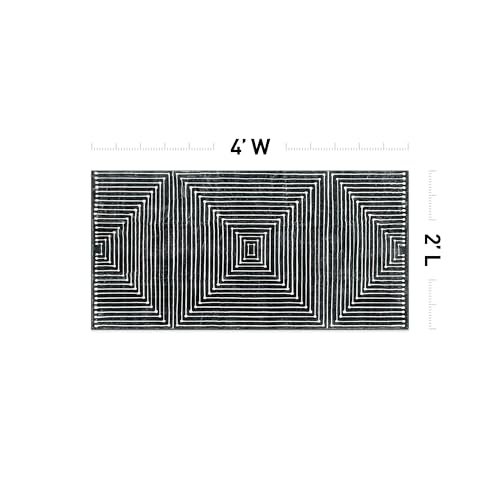 Rugshop Marbella Bohemian Stripes Washable Non Slip Area Rug 2' x 4' Black