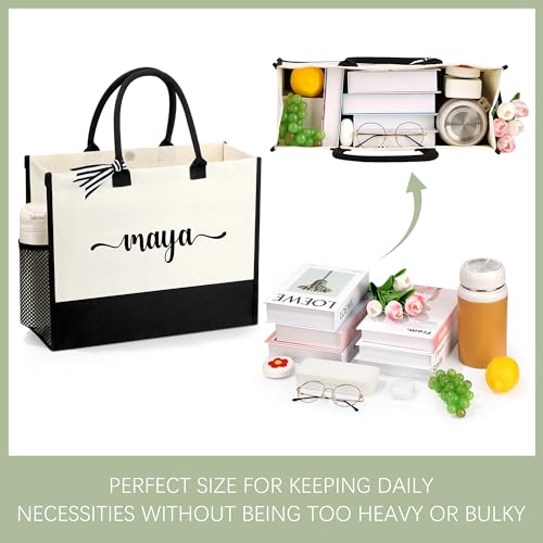 Image of Personalized Name Tote Bag for Women, Birthday Best Friend Bridesmaid Gifts for Women Canvas Initial Tote Bags