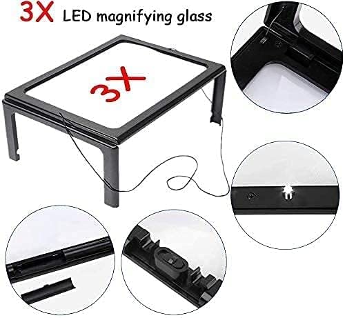Loupe rectangulaire CRODY 3X grand format avec support pliable et LED