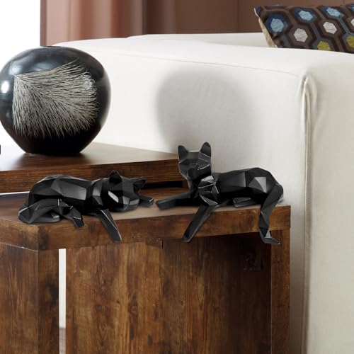 Bookshelf Decor Cat Statue, Modern Geometric Cat Figurines for Living Room Office Shelves Coffee Table Desk Decor – Set of 2 Minimalist Animal Statues (Black) - Image 6