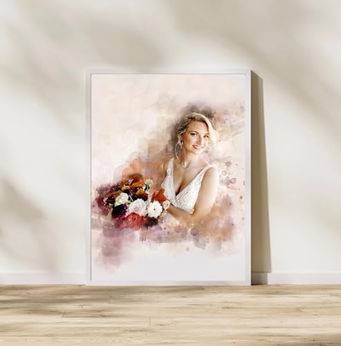 Korafina Customized Watercolor Portrait From Photo Present Perfect Wedding Custom Photo Painting Engagement Watercolor Gift For Her Wall Art Gifts Long Distance Relationship Custom Gift 1St Anniversary thumb #2