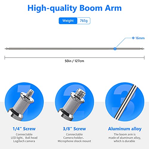 Neewer Extension Grip Arm Boom Arm With 2 Pieces Grip Heads - 50 Inches/127 Centimeters Aluminum Alloy Construction For Light Stand,Reflector And Other Equipment For Studio Video Photography(Silver) #TOP2