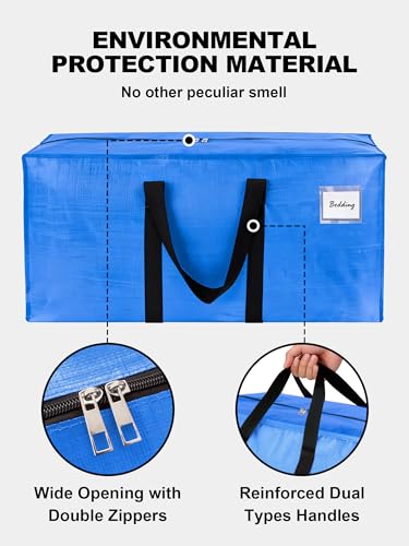 Image of 80 Pack Large Strong Moving Bags with Zippers & Carrying Handles - Water-Resistant - Heavy Duty Storage Tote for Space Saving, Fold Flat, Alternative to Moving Box (Sky Blue)
