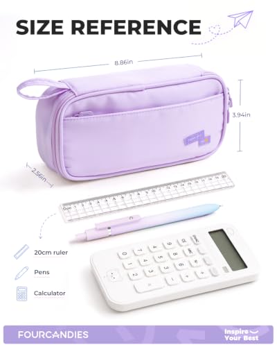 Four Candies Pencil Case, Large Capacity Pencil Pouch—Portable Marker Holder Bag for Home & Office, Soft Supply Organizer (Purple) — view 6