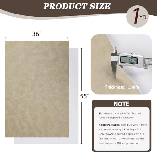 Faux Leather Vinyl Upholstery Fabric by The Yard, 1.3mm Thick Soft Anti-Scratch Durable Marine Vinyl Fabric Synthetic Leather for Sofa Bags Chairs Car Seats DIY Crafts, 1 Yard Cut 55\" x 36\" (Oatmeal) - Thumbnail 4