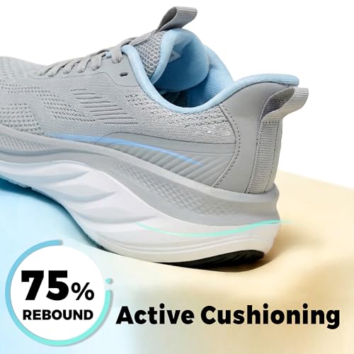 Image of Wondamo Women's Slip On Walking Shoes Cushioning Breathable Tennis Running Shoes Non-Slip Comfortable Gym Workout Athletic Fashion Sneakers, Grey /Blue, 6 US Women