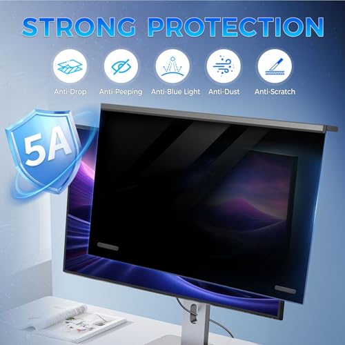 Image of Magnetic 24 Inch Computer Privacy Screen Filter for 16:9 Aspect Ratio Widescreen Monitor, Eye Protection Anti Glare Blue Light, Removable Anti-Scratch Protector