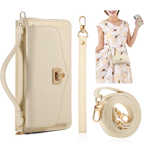 Crossbody Wallet Case for iPhone 16 6.1" Magnetic Detachable PU Leather Wallet