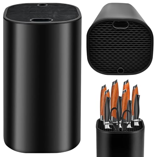 XSHAO® Bloque para cuchillos sin cuchillo, bloque extraíble universal con 21 ranuras y diseño de desagüe para todos los cuchillos de cocina, color negro, 22,5 x 14 cm