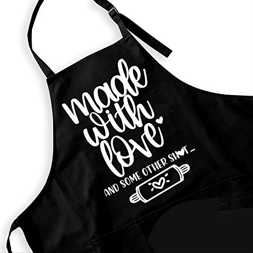 IHopes+ Funny Black BBQ Apron for Men Dad,Why You All Up in My Grill Apron with 2 Pockets and Adjustable Neck Strap,Perfect Gifts for Birthday/Christmas/Thanksgiving, Large