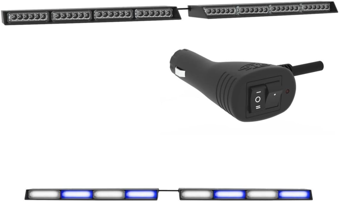 SpeedTech Lights Raptor-X Elite TIR Split LED Strobe Visor Light Bar – 48 LEDs 144W Upper Windshield Mount w/Cigarette Plug Controller for Police, Fire & EMS (Red/Blue Alternating)