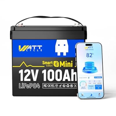 WattCycle 12V 100Ah LiFePO4 Lithium Battery with Bluetooth, BCI Group 24, 12V Mini Batterys 100A Smart BMS, Support Phone Bluetooth, 15000 deep Cycles, Marine Trolling Motor RV