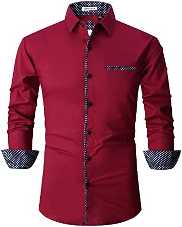 Damipow Mens Dress Shirts Casual Button Down Shirt Long Sleeve Button up Shirts(Burgundy,XXLarge)
