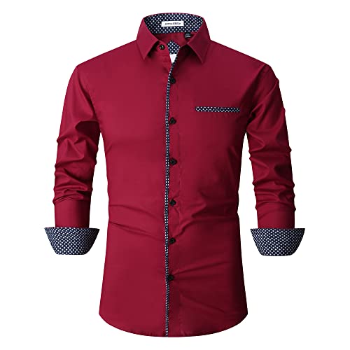 Damipow Mens Dress Shirts Casual Button Down Shirt Long Sleeve Button Up Shirts(Burgundy,Xxlarge) #TOP14