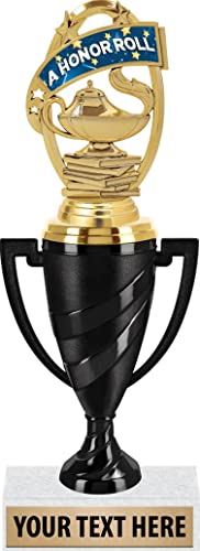 Crown Awards Honor Roll Award Trophies, 11" Black Swirl Cup Trophy with A Honor Roll Figure, Engraving Included