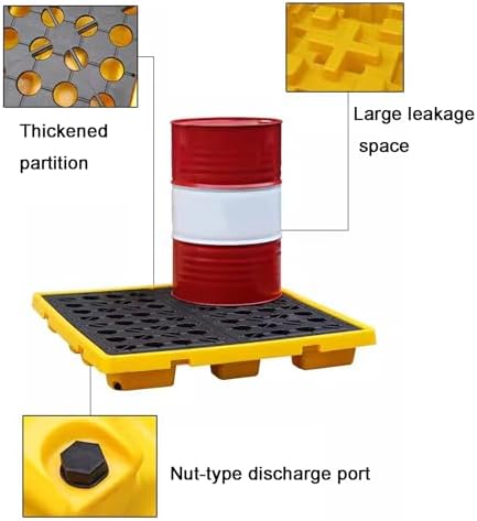 Low Profile Drum Spill Containment Pallet with Drain, Stackable Leak Proof Tray for Safe Chemical Storage and Spill Prevention,25.8x14.2x4.7in