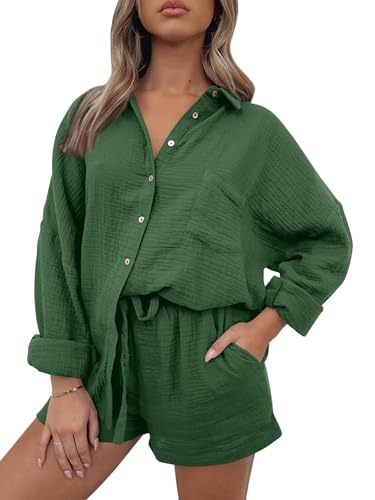 Image of AUTOMET 2 Piece Sets For Women Lounge Wear Matching Two Piece Outfit | Oversized Shirts And Shorts,Summer Outfits 2026,Vacation Beach Outfits,Travel Outfits,Maternity sets