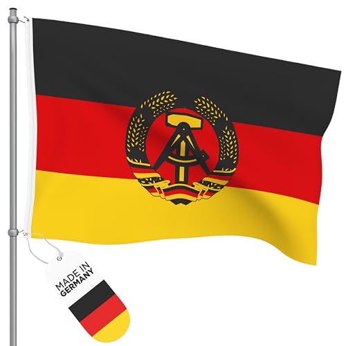 FBS Premium Flagge mit Ösen - DDR -Wetterfeste Flagge Deutschland 150x100cm - Strapazierfähige Fahnen und Flaggen aus aller Welt - Deutschland Fahne aus Spun-Polyester 155g/m  DDR