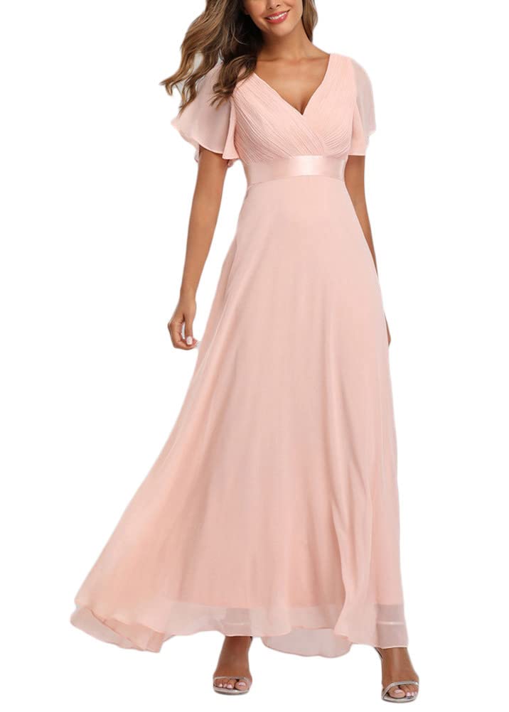 ORANDESIGNE Damen Abendkleid A-Linie Spitze Kurzarm Partykleid Spitzenkleid Brautjungfer Elegant Party Langes Kleid Cocktailkleid Chiffon Abendkleid Cocktailkleid Sommerkleid
