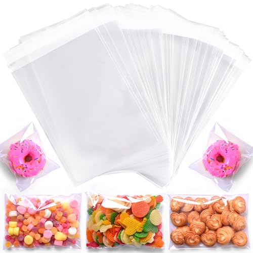 Clear Cellophane Bags 5x7 Inches (100 Pack) Clear Self Sealing Adhesive Cello Bags for Cards Sweets Treats & Packaging Transparent Food Safe Sealable Plastic Cello Bag for Cookies