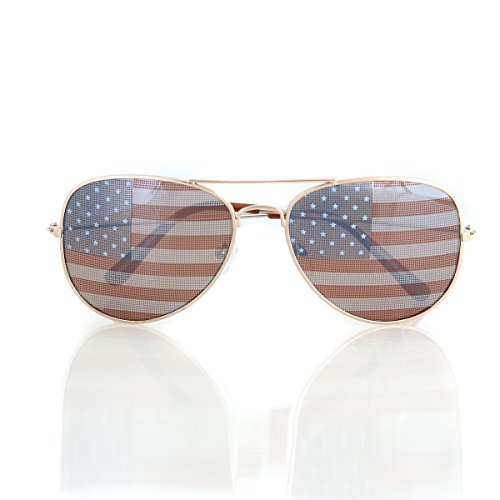 Aviator USA America American Flag Sunglasses - Great Accesory for 4th of July (Gold, Multi)3