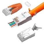 Gen 2 RJ45 Connector Cat7 Cat6A Pass Through Connectors,10 Pack Gold Plated Ethernet Connector Cable Cat7 Cat6A Network Plug 8P8C Shielded for Installation Cable with Load Bar and RJ45 Boots Cover