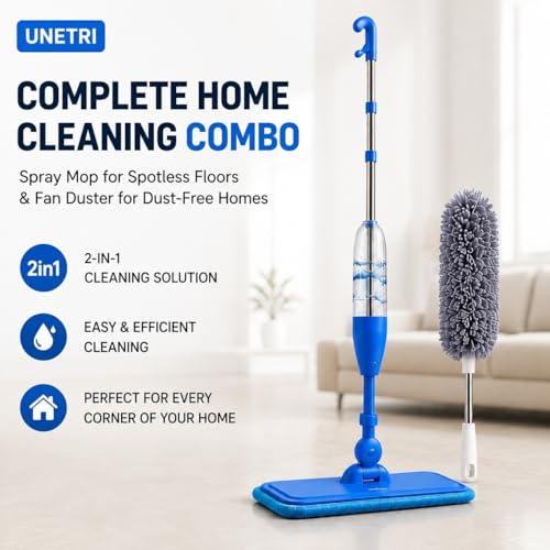 Image of Combo of Fan Cleaning Brush and Spray Mop | Long Rod Ceiling Fan Duster & Floor Cleaner Mop | Multipurpose Home Cleaning Tool Set