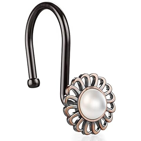 iToplin 24 Pack Bronze and Oil-Rubbed Bronze Shower Curtain Hooks, Decorative Shower Curtain Rings for Bathroom Shower Curtain Rods and Liner, Metal Shower Hooks, Shower Rings for Curtain Cover