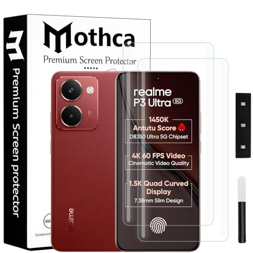 Image of Mothca Curved UV Tempered Glass Screen Protector for Realme P3 Ultra 5G | Transparent | Pack of 2 | Borderless Full Screen Coverage with UV Installation Kit
