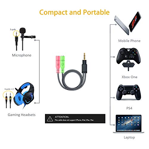 Millso Headphone Mic Splitter, 3.5Mm Headset Adapter (Microphone + Audio) 2 Trs Female To Trrs Male Ctia Stereo Jack Y Cable Compatible For Dual-Plug Gaming Headset To Xbox, Ps4, Phone, Laptop, Pc #TOP4