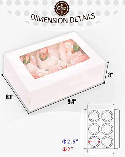 Qiqee White 6 Cupcake Boxes With Window 30 Packs Cupcake Box 9"X6.1"X3.3" Bakery Boxes For Cupcakes Carrier, Cupcake Containers #TOP4