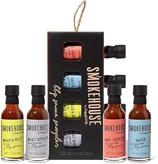 Smokehouse by Thoughtfully, Smokehouse Gourmet BBQ Sauce Sampler Set, Flavours Include Honey Chipotle, Smoky Bourbon, Sweet and Spicy, and Bacon BBQ Sauce, Pack of 4