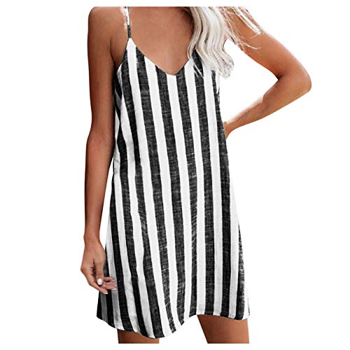 Lishirong Damenkleider für Hochzeitsgäste, sexy, lockeres, gestreiftes Leibchen mit V-Ausschnitt, knielanges, leichtes Kleid Cover