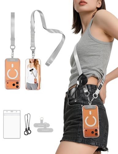 Image of VVAAGG Cell Phone Lanyard for iPhone: Adjustable Phone Strap Crossbody Neck and Wrist Strap Anti-Theft Lanyard Travel Essential Compatible for iPhone Android Smartphones Sliver