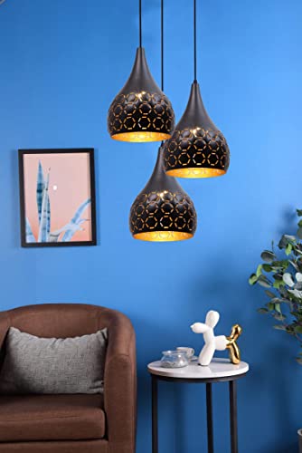 Image of GreyWings 3 Light Hanging Light for Home, Black Aluminium Pendant Light with E27 Holder | Designer Ceiling Hanging Lamp for,Bulb Not Included, Cluster Set